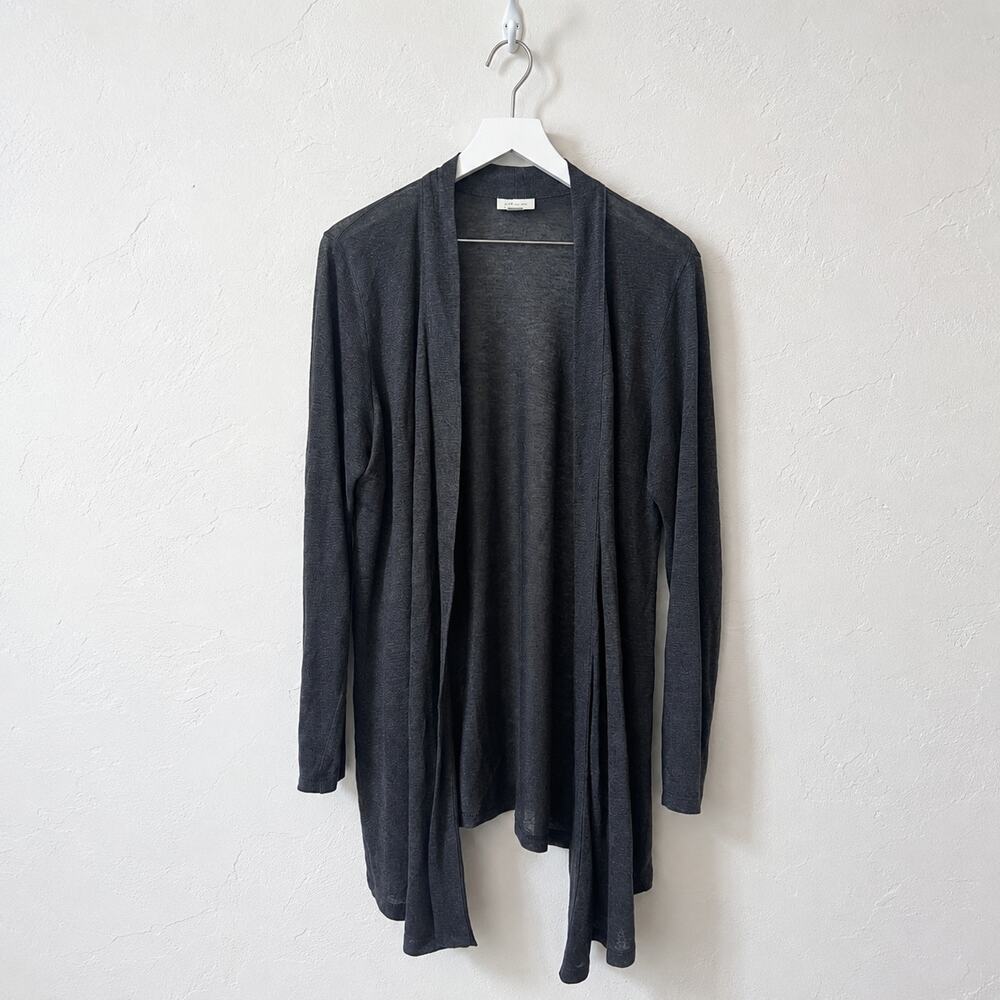 J.Jill Love Linen Black 100% Linen Open Front Cardigan Sweater Medium